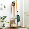 Bamboo Clothes Rail Stand Coat Rack with 2 Ladder Shelves w/Hooks Hallway Sturdy
