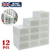 12X Clear Plastic Shoe Storage Boxes Drawer Stackable Foldable Durable Organiser