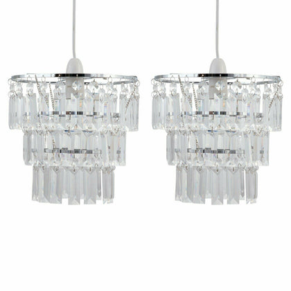 Set of 2 Modern Three Tier Easy Fit Jewelled Ceiling Light Shade Pendants