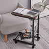 Industrial Rustic Wood Metal Sofa Side Table With Wheels Adjustable Laptop Desk