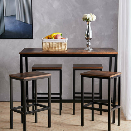 Kitchen Dining Set Steel 2/4Chairs+Tables Wood Seat Retro France Bistro Bar Cafe