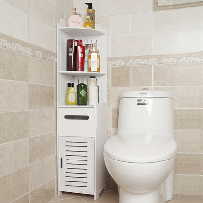 Modern White Bathroom Cabinet Shelf Toilet Corner Cupboard Storage Unit Standing