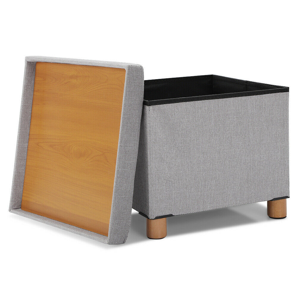 Grey Storage Footstool Ottoman Footrest Makeup Dressing Table Stool Pouffe Seat