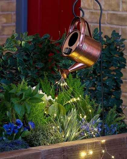 Solar Watering Can 48 String Light Up For Garden/Outdoor Decor Ornament BRONZE