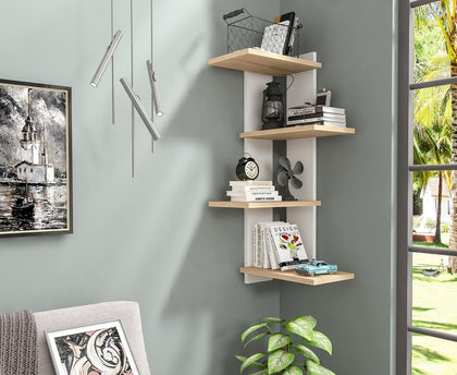 Scala Corner Shelves, Wooden Corner Cabinet, Modern Floating Wall Shelf Unit