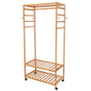 Heavy Duty Hallway Wooden Rail Clothes Hanging Garment Rack w/ Strengthened Rods