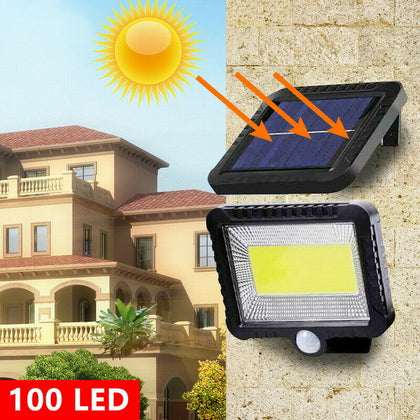 100LED COB Solar Power PIR Motion Sensor Outdoor Garden Lamp Security Wall Light