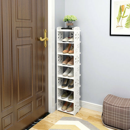 7 Tiers Shoes Storage Cabinet White Door Organiser Shelf Rack Stand Unit New