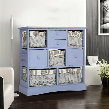 Side Cabinet Hallway Living Room Storage Cupboard With Drawers Rattan Baskets