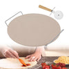 EXTRA LARGE CERAMIC PIZZA BAKING STONE SET CHROME STAND 33CM + FREE PIZZA CUTTER