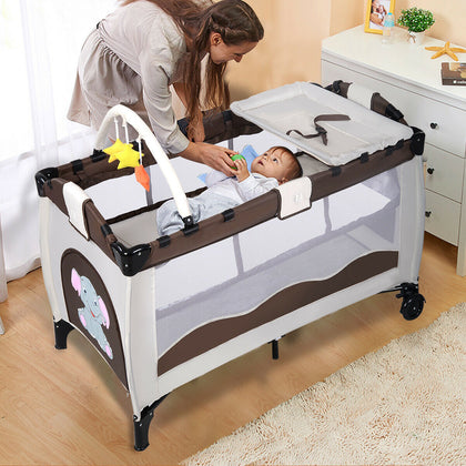 Baby Crib Foldable Playpen Portable Playard Changing Table Infant Bassinet Bed