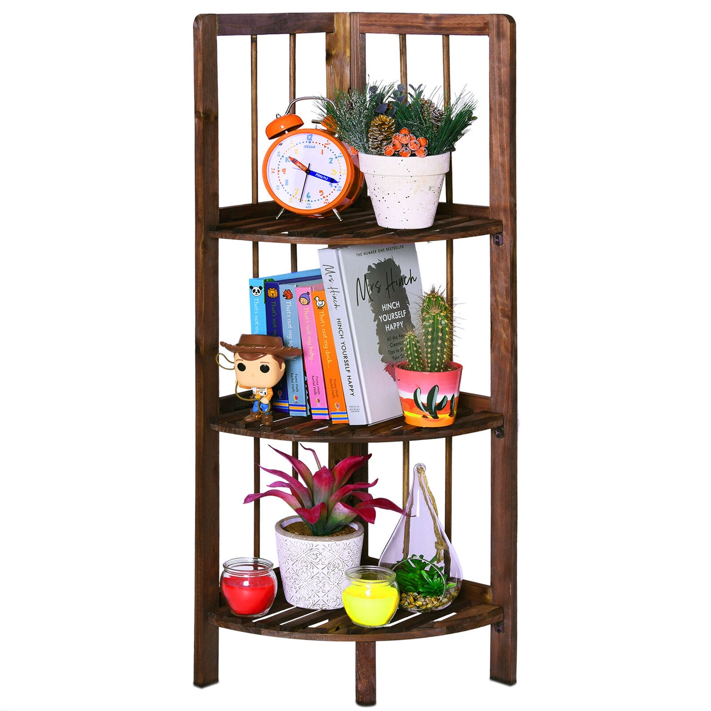 Corner Shelf/Shelving Rack Unit Display Stand Decoration Plants Natural Wood