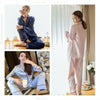 Women Lady Satin Silk Satin Pajamas Set Long Sleeve Night Sleepwear Pyjamas Suit