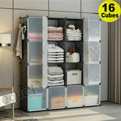 16 Cube Modular DIY Plastic Wardrobe Cupboard Cabinet Organizer Storage Shelves