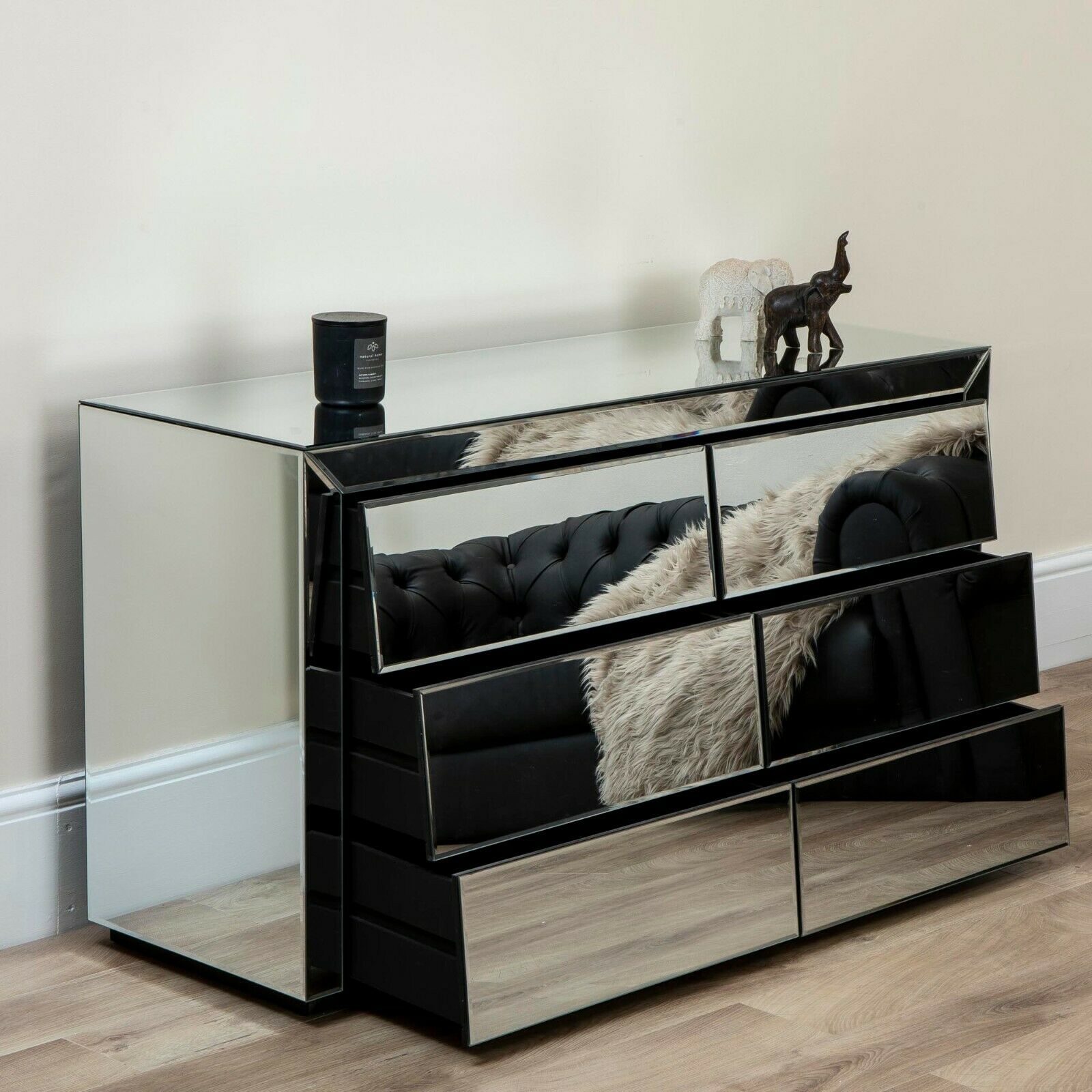 Angled Mirrored Chest of Drawers 6 3 Bedside Table Storage Bedroom