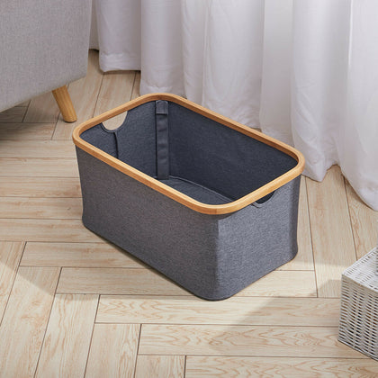 Large Storage Basket Fabric & Wood Organizer Folding Bedroom Laundry Room Box