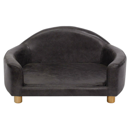 Faux Leather Pet Sofa Couch Elevated Dog Cat Lounger Bed With Wooden Legs Black
