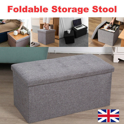 Folding Ottoman Storage Box Pouffe Seat Stool Home Chair Footstool Storage Bench