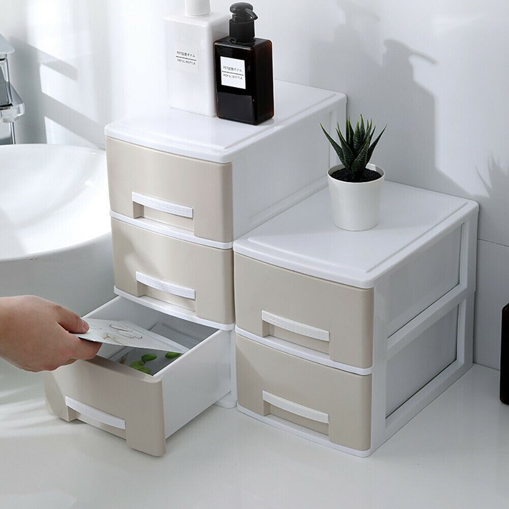 Cosmetic Make Up 2-3 Drawer Desk Table Tidy Storage Box Plastic Organiser Holder