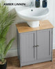 Under Sink Bamboo Bathroom Cabinet Free Standing Basin Cupboard With Grey Shelf