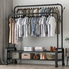 Mobile Double Clothes Hanging Rail w/ Storage Shelf Garment Shoes Display Stand