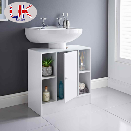 White Under sink Storage Unit 2 Open Cupboards & 1 Door Free Standing Cabinet