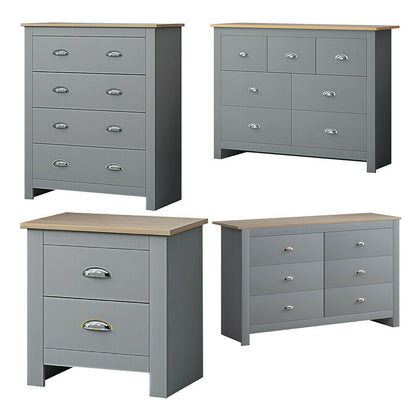 Traditional Grey Bedroom Furniture. Cup Handles. Chests of Drawers.