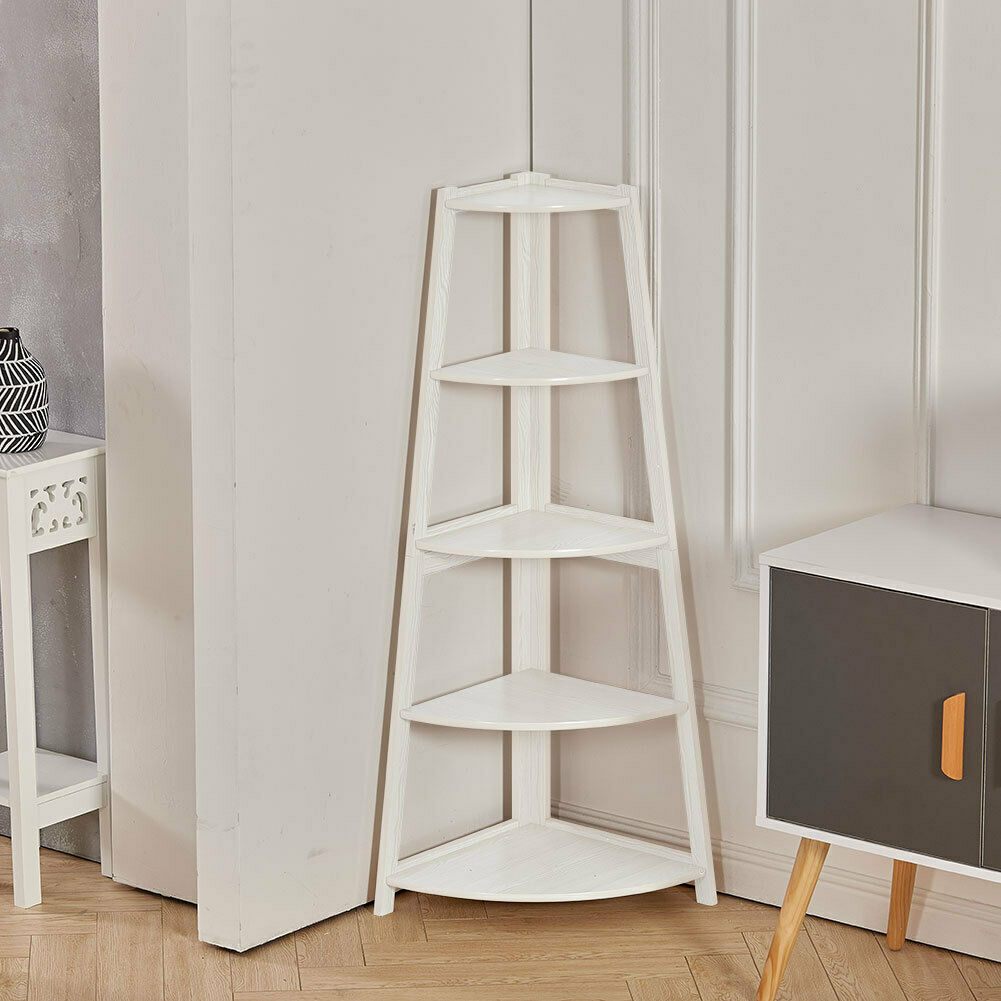 5Tier Corner Ladder Shelf Book Shelves Display Stand Storage Shelving Space Unit