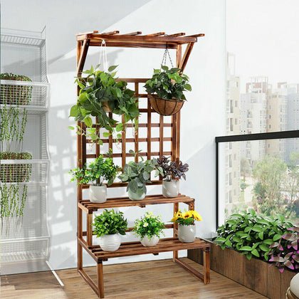 Large Wooden Plant Flower Climing Stand Pots Herbs Hanging Rack Holder w/ Lader