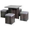 5 PC Dining Set Wooden Space-saving Storage Cushioned Ottoman Seats Square Table