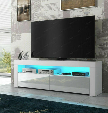 130cm TV Unit Cabinet TV Stand Sideboard Matt Body & High Gloss Doors LED Light