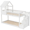 Cabin House Bunk Bed Solid Pine Wood Kids High Sleeper with Storage Stairs White
