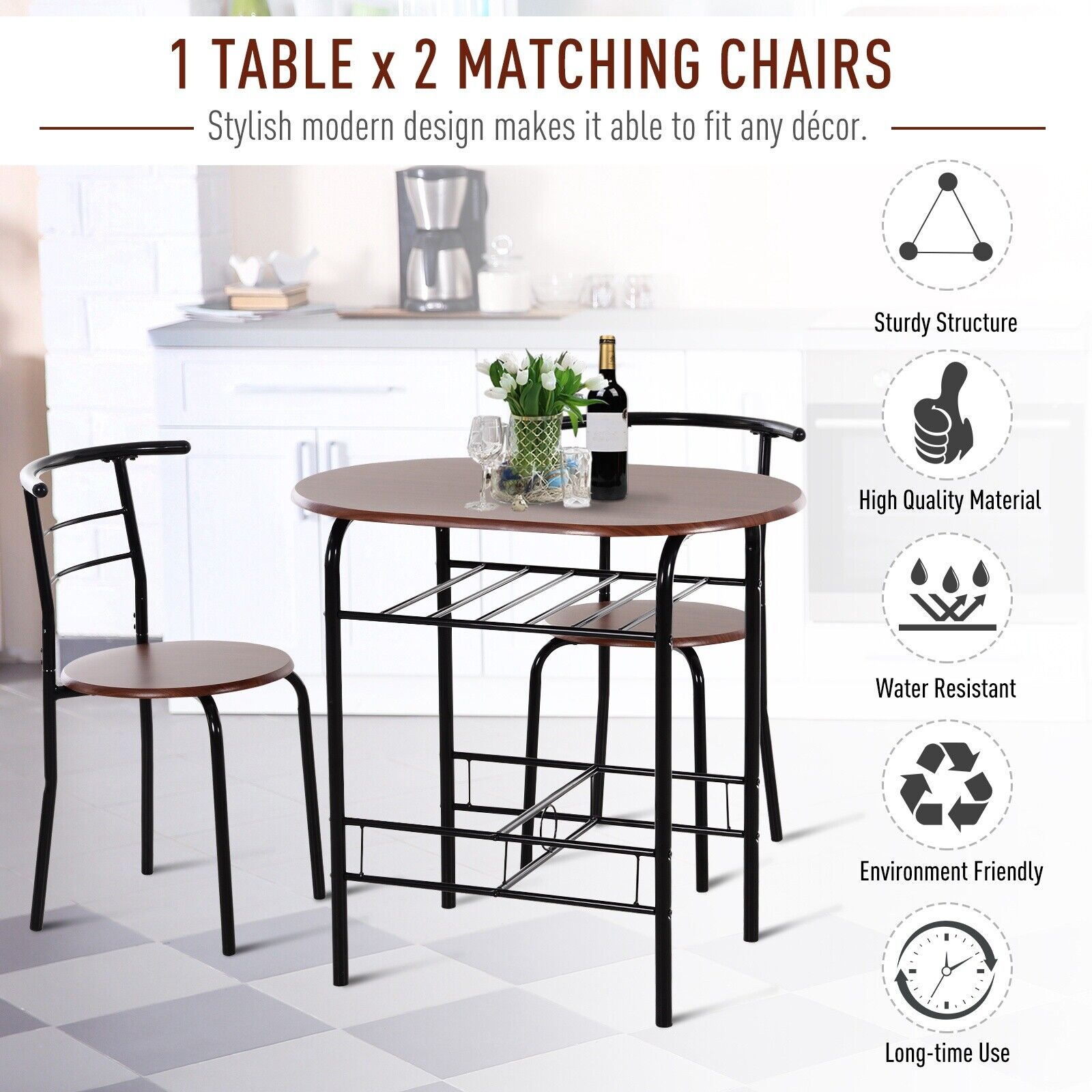 Rsfurniture solid sheesham wood 2 seater square dining table with 2 cushioned chairs for home