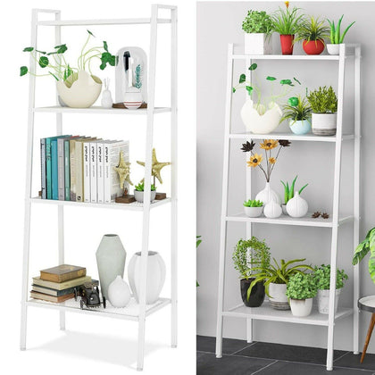 Metal Wood 4-Tier Vintage Ladder Shelf Bookcase Storage Rack Stand Plant Display