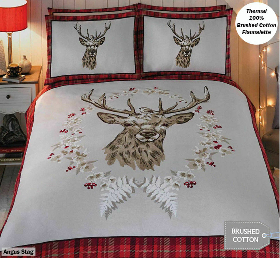 THERMAL 100% BRUSHED COTTON FLANNELETTE QUILT DUVET COVER BED SET COSY WARM SOFT