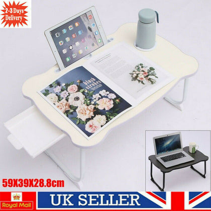 Folding Laptop Bed Tray Table Portable Lap Desk Notebook Breakfast Cup Slot UK