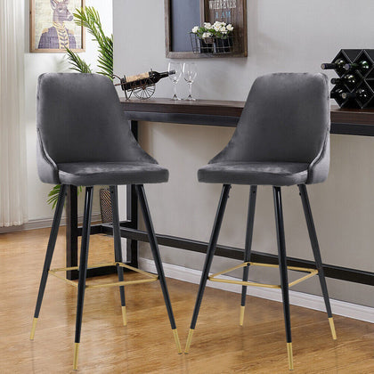 Pair of Velvet Padded Breakfast Bar Stools Counter Pub Bar High Chair Barstool