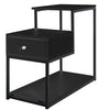 L Shaped Black Side Table Nightstand Sofa End Table w/ Drawer Storage forBedroom