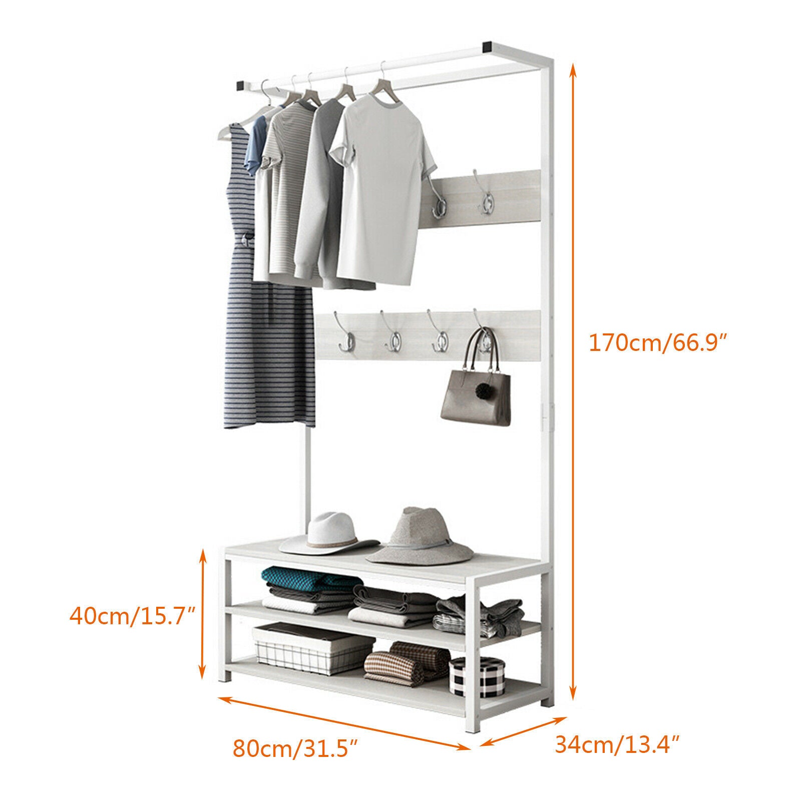Vintage Coat Rack Hat and Coat Stand with Hooks Storage Shelves Hall Tree 170cm