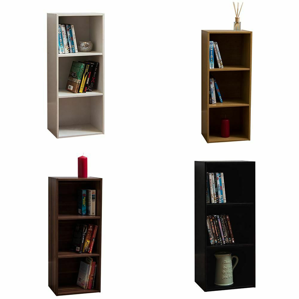 Oxford Bookcase 3 Tier Cube Shelf Wood Storage Photo Display Room Furniture Unit