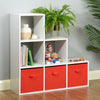 White 6 Cube Shelving Unit Furniture Shelves 3 Red Fabric Storage Boxes