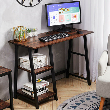 Industrial PC Computer Desk with Shelves Wooden Home Office Study Work Table