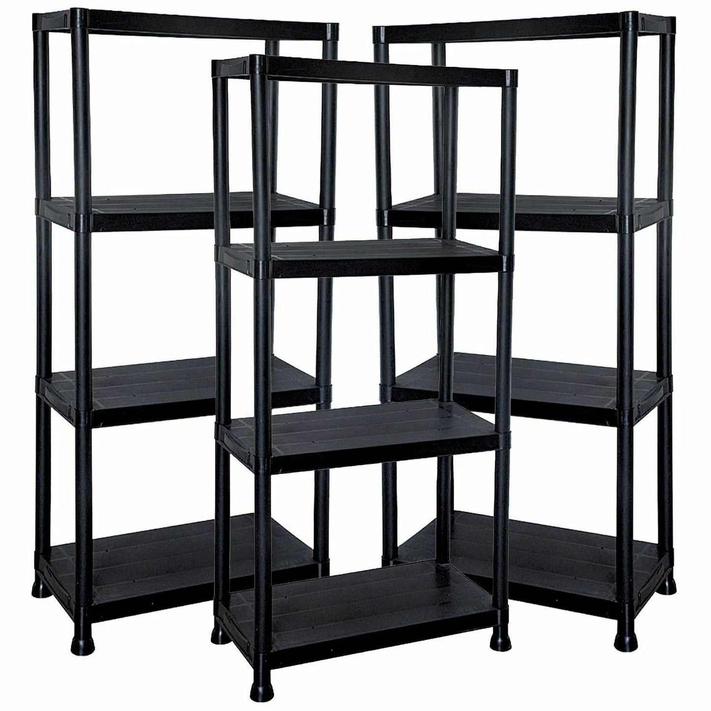 4/5 TIER PLASTIC SHELVING UNIT STORAGE RACKING SHELVES GARAGE WAREHOUSE SHED