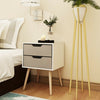 x1 Chic White grey Bedside Table Cabinet 2 Drawers Wood Leg Bedroom Furniture