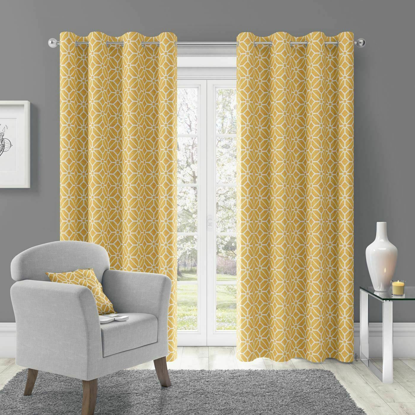 Mustard Eyelet Curtain Pairs Yellow Ochre Ring Top Lined ReadyCurtains –  Quildinc