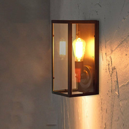 Rectangular Vintage Wall Light Metal Glass Lantern Garden Wall Lamp In/Outdoor