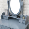 5 Drawer Grey Dressing Table Bedroom Vanity Unit, Oval Mirror & Stool Set