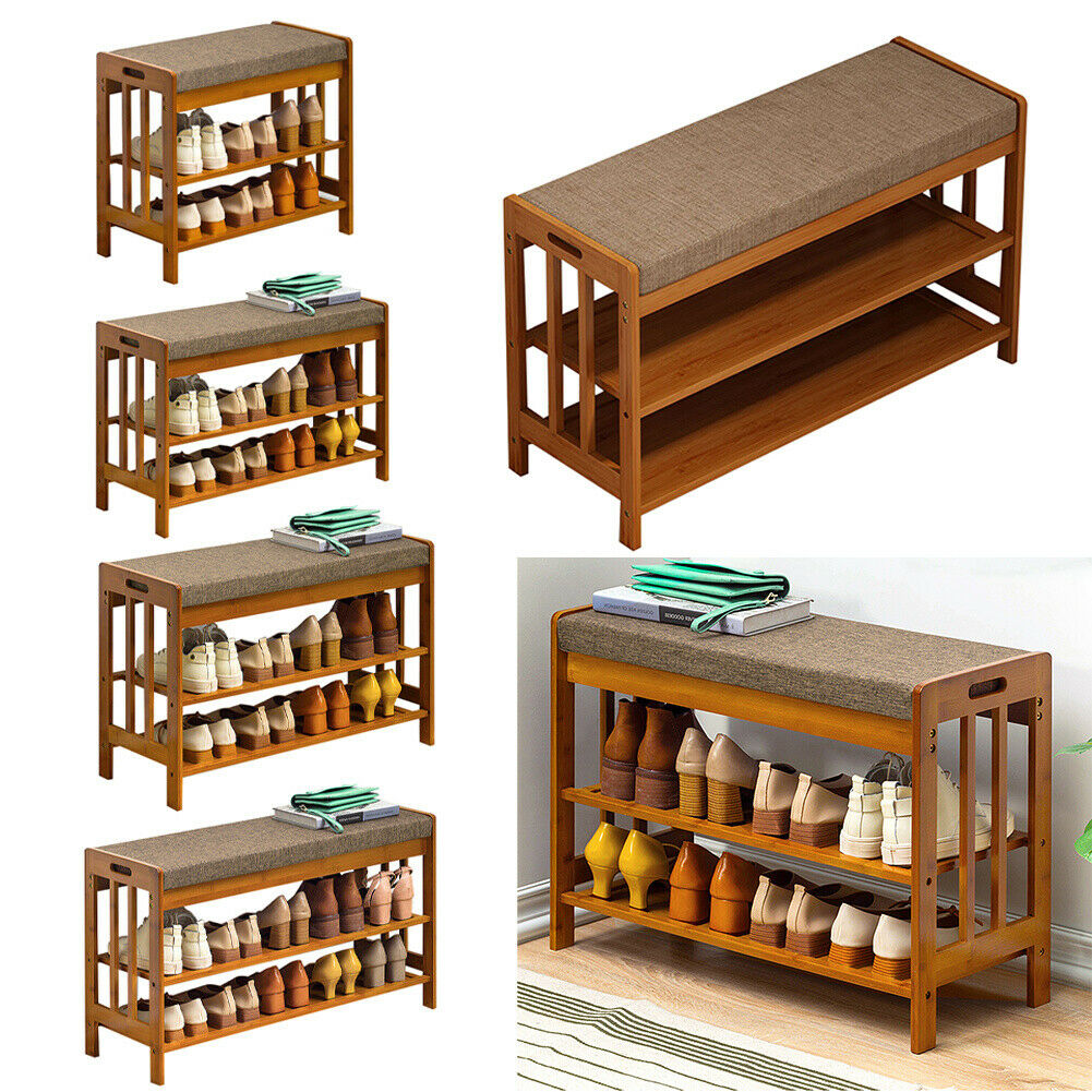 Shoe Rack Storage Hallway Shoe Bench with Seat Cushion Seater 3 Tier S ...