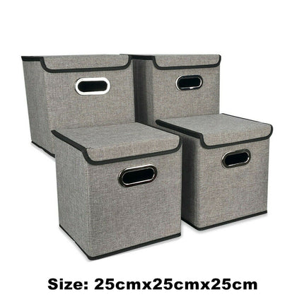 4PCS Foldable Storage Boxes with Lids Fabric Cube Clothes Organiser Storage Case