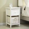 Pair of Wooden Bedside Tables Night Stand Cabinet Storage Drawer Wicker Basket.